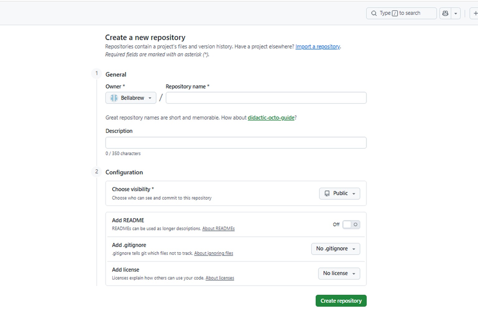 Criação de repositório no GitHub